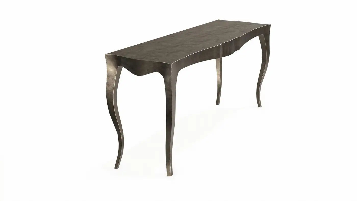 Wooden console table with curved legs on a white background