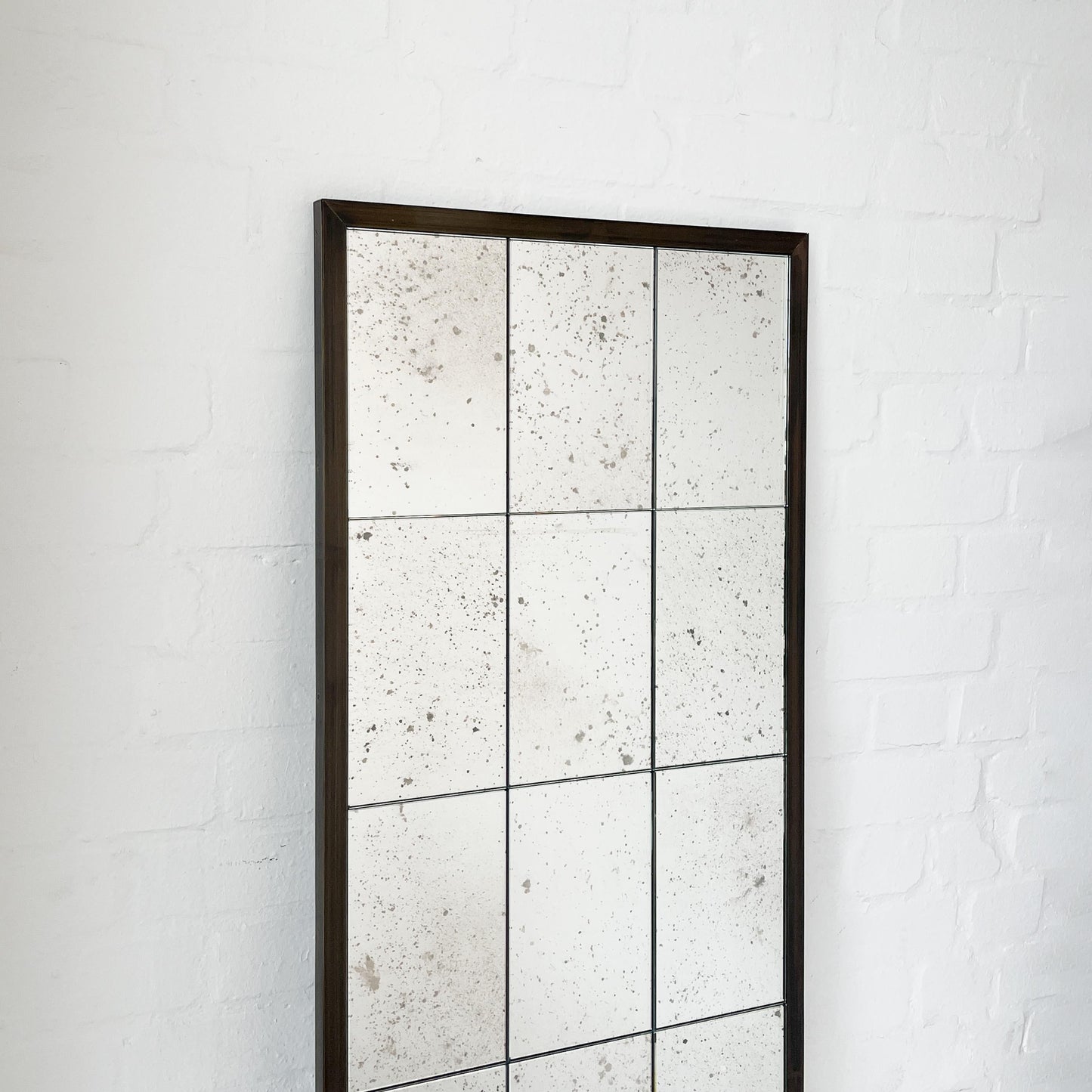 Quadris Rectangular Antiqued Mirror – 12 Panels with Bronze Patina Brass Frame