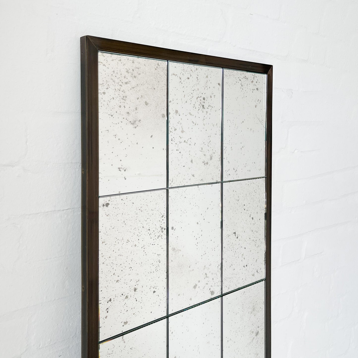 Quadris Rectangular Antiqued Mirror – 12 Panels with Bronze Patina Brass Frame