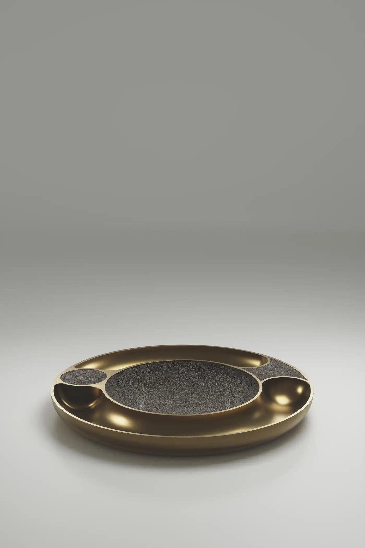 Iris Bowl in Coal Black Shagreen with Bronze-Patina Brass