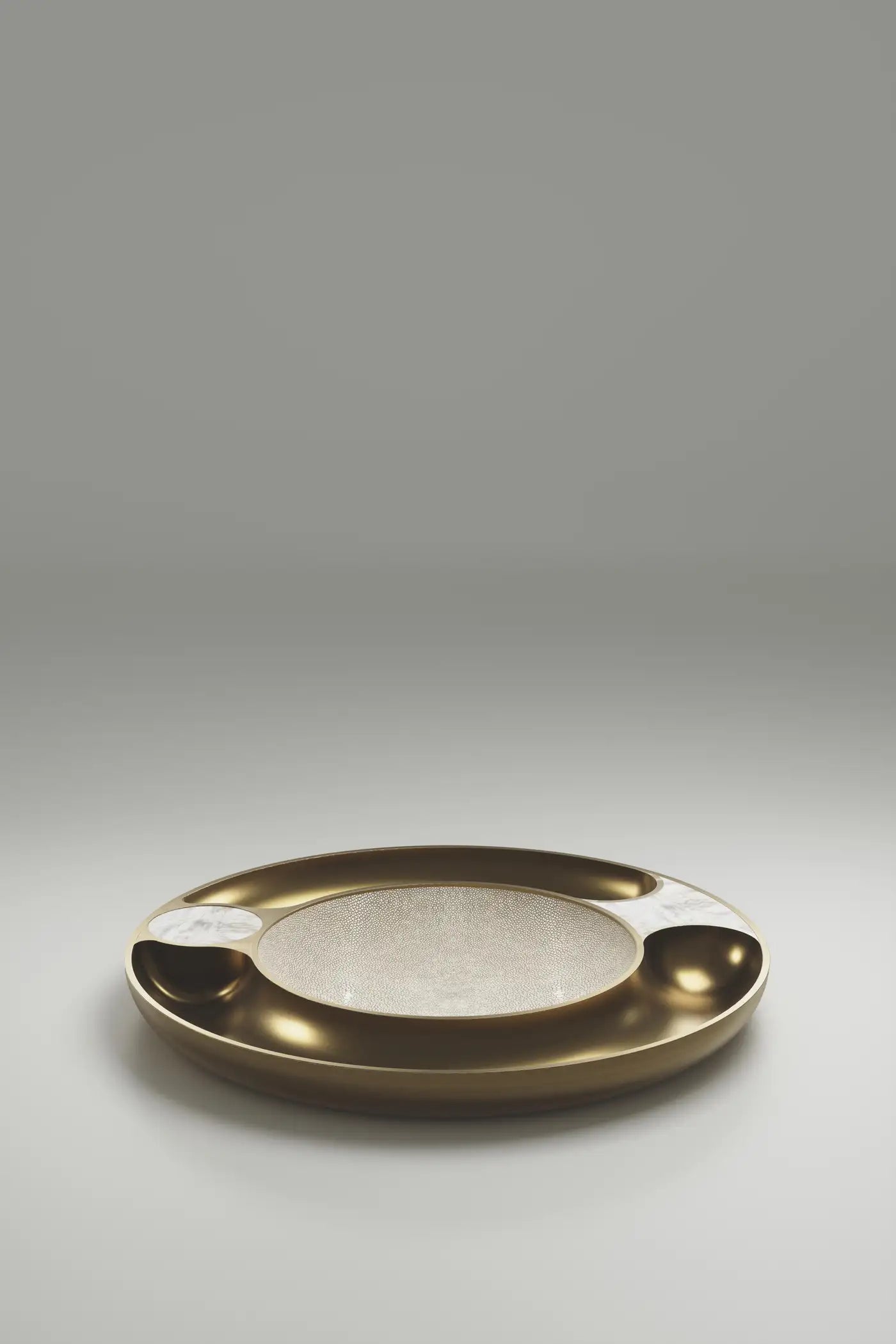 Iris Bowl in Coal Black Shagreen with Bronze-Patina Brass