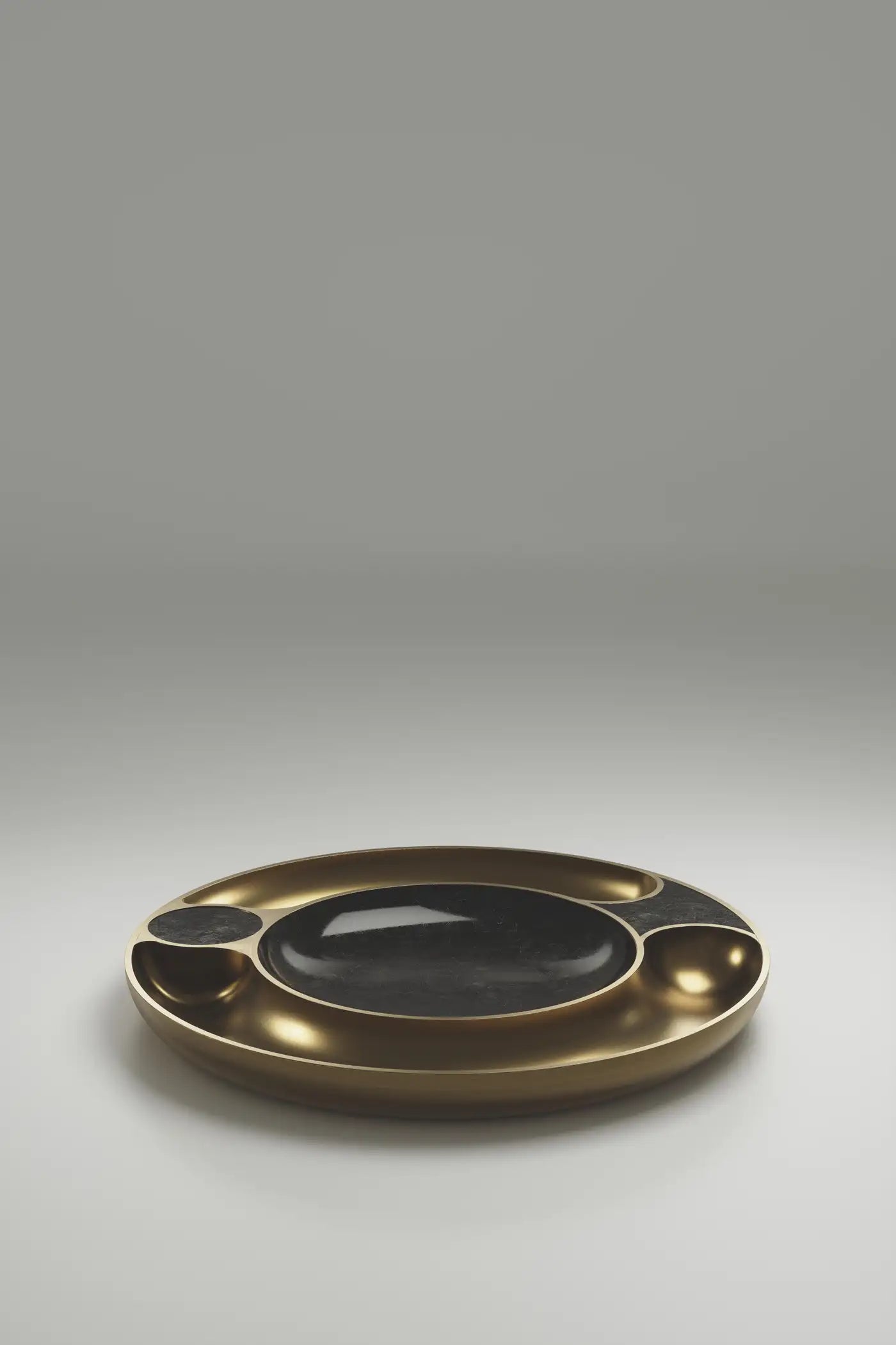 Iris Bowl in Coal Black Shagreen with Bronze-Patina Brass