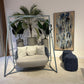 Perlage Outdoor Aluminum Swing Upholstered in Bouclé with Nautical Rope Details