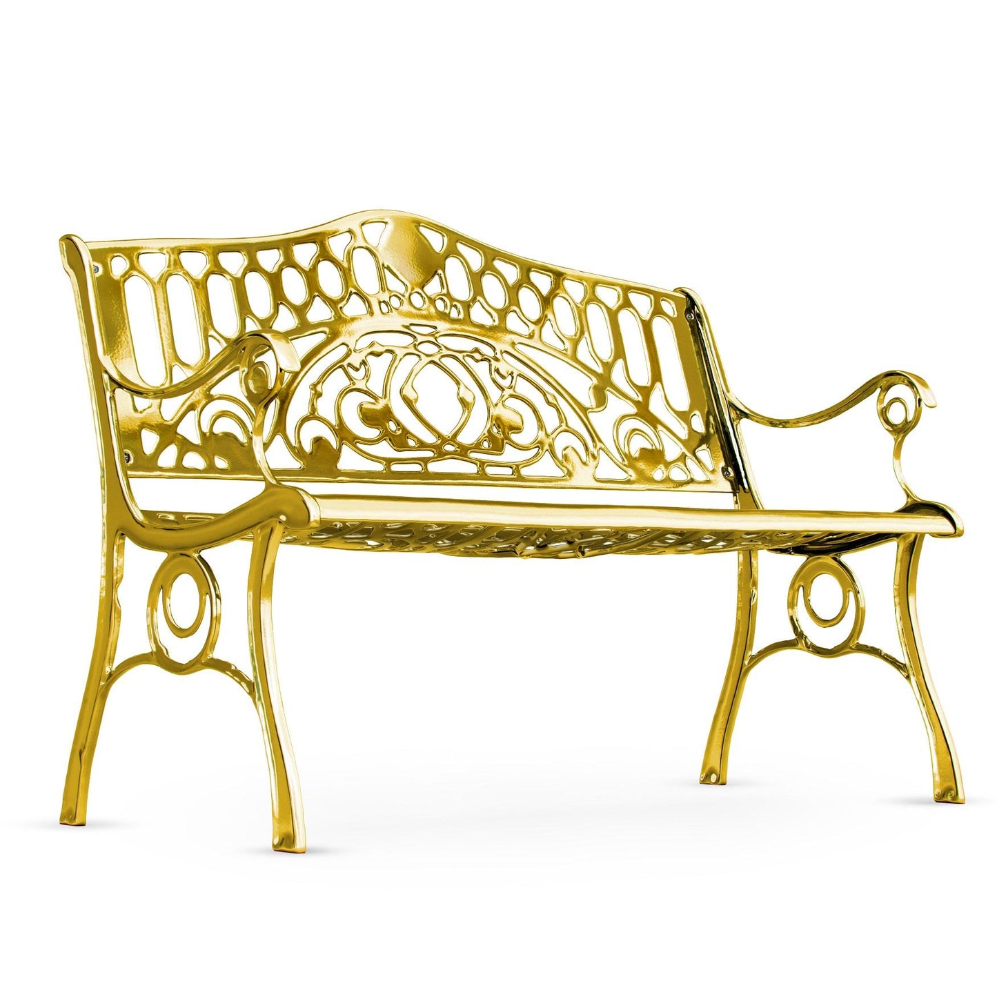 Gold ornate bench on a white background