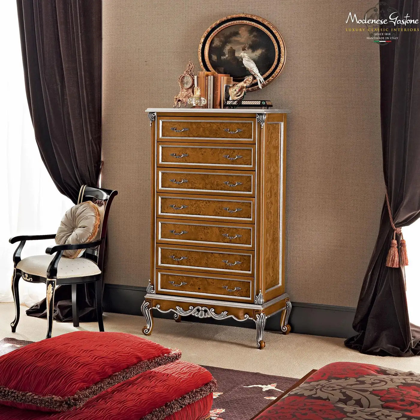 21st Century Handcarved Radica Double Bed by Modenese Gastone