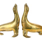Pair Mid-Century Modern Cast Brass Figures of Seals with Noses Pointed Up