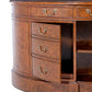 Wooden desk with multiple drawers and a white background
