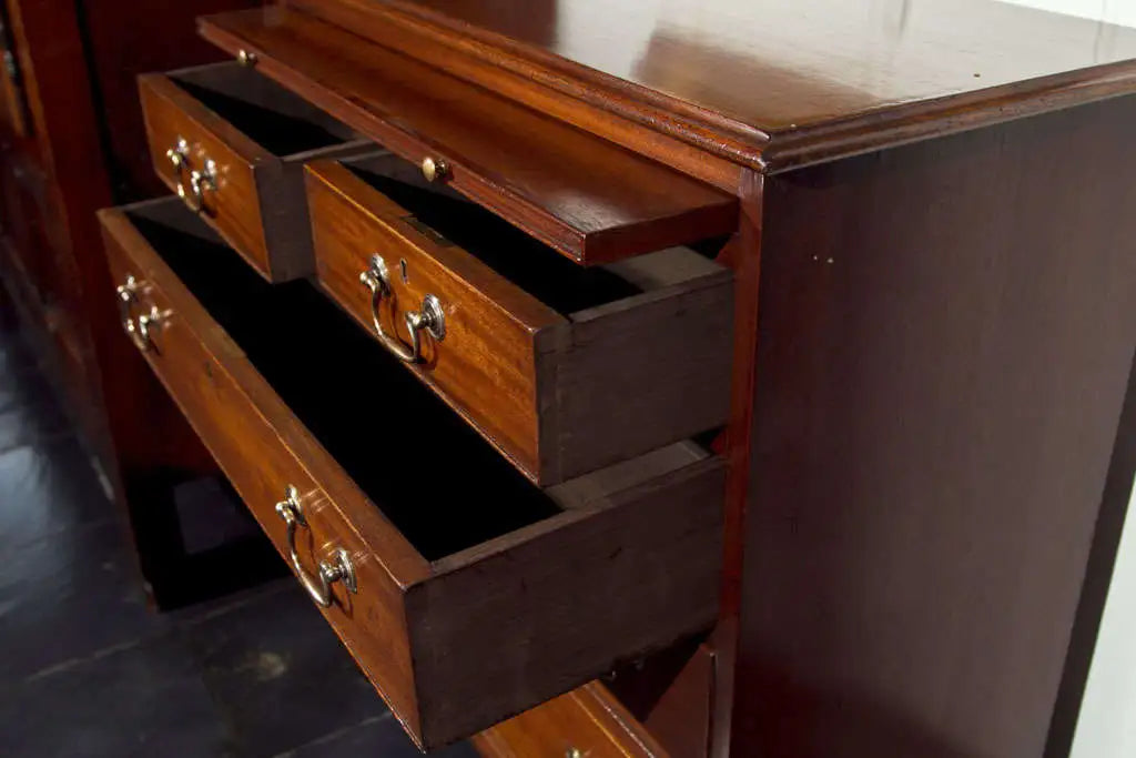 ENGLISH GEORGIAN STYLE MAHOGANY FIVE-DRAWER CHEST WITH BRUSH SLIDE