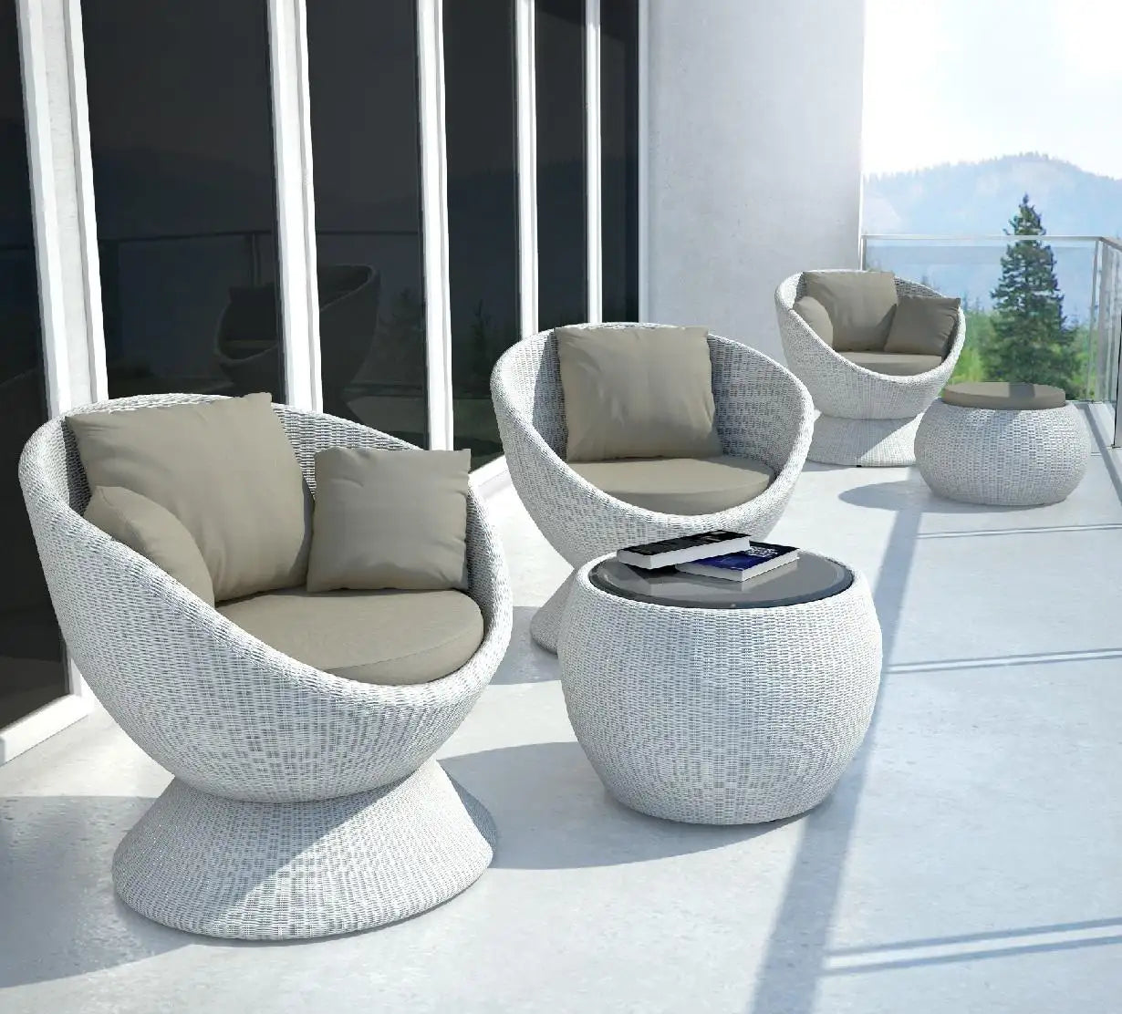 Outdoor Patio Wicker 360° Swivel Lounge Chair w/ Coffee Table Set