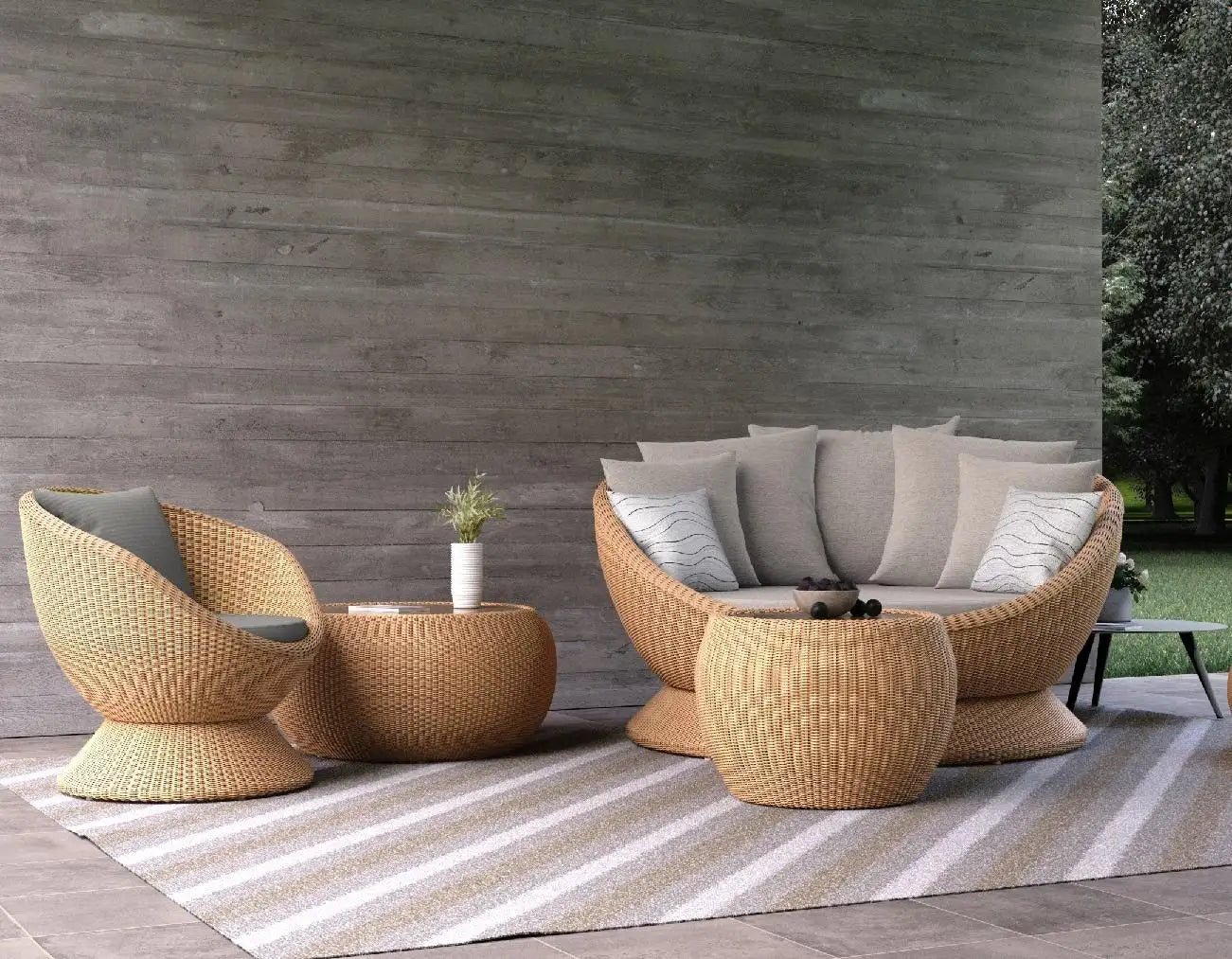 Outdoor Patio Wicker 360° Swivel Lounge Chair w/ Coffee Table Set
