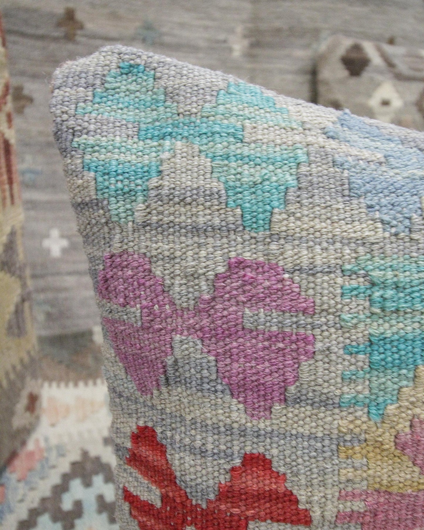 Modern Kilim Wool Pillow Case Blue Geometric, 50 x 50 cm