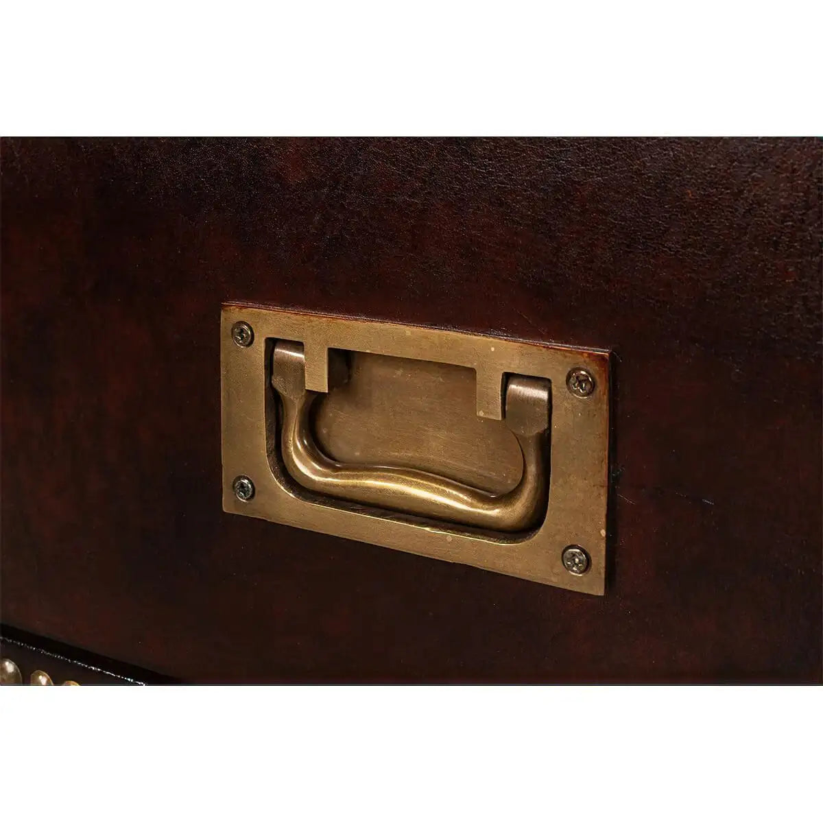 Campaign Style Leather-Wrapped Dresser with Brass Handles — 4 Drawers