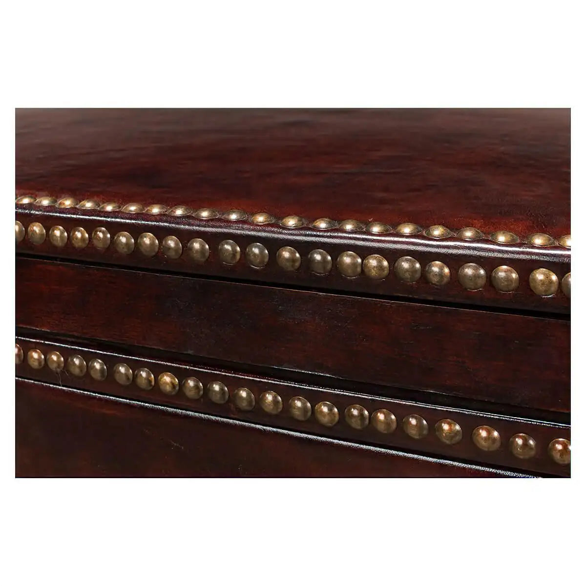 Campaign Style Leather-Wrapped Dresser with Brass Handles — 4 Drawers