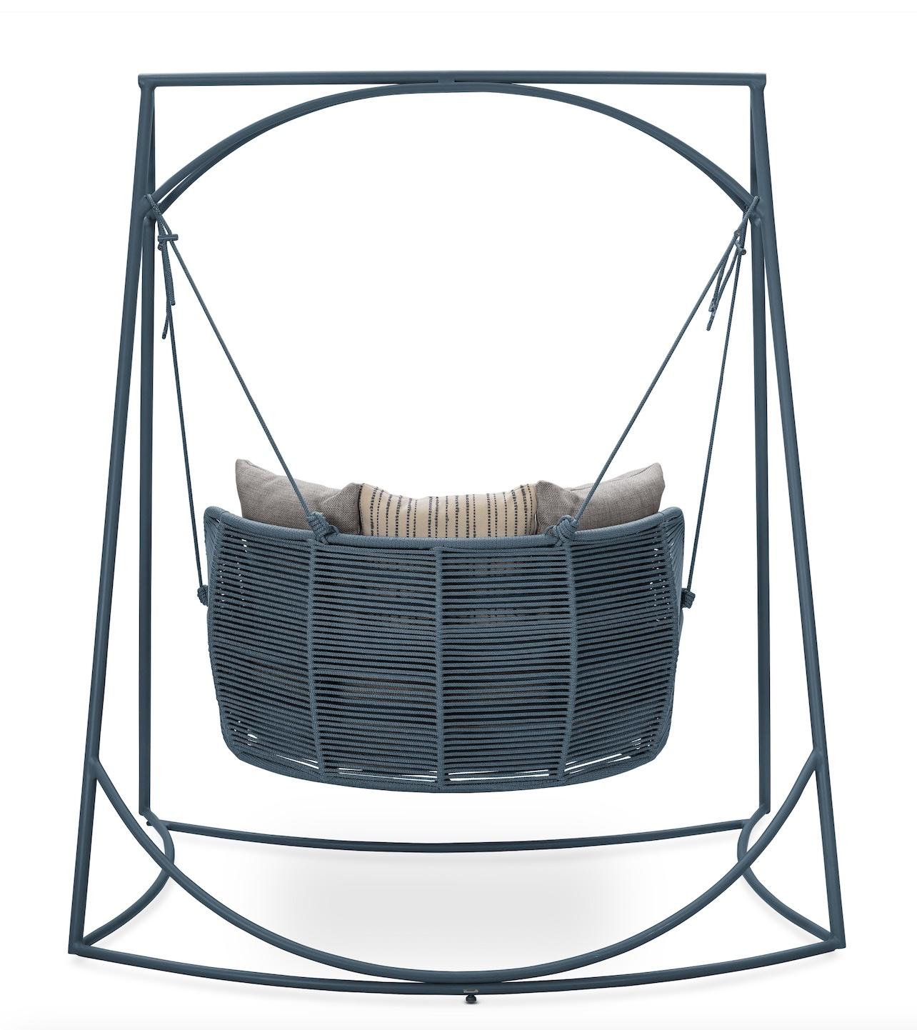 Perlage Outdoor Aluminum Swing Upholstered in Bouclé with Nautical Rope Details