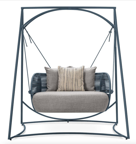 Perlage Outdoor Aluminum Swing Upholstered in Bouclé with Nautical Rope Details