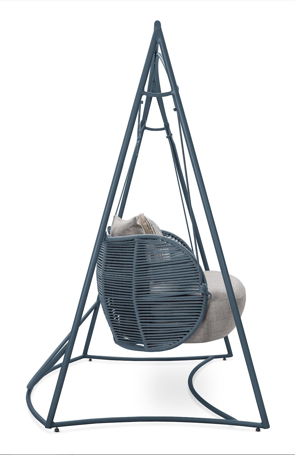 Perlage Outdoor Aluminum Swing Upholstered in Bouclé with Nautical Rope Details