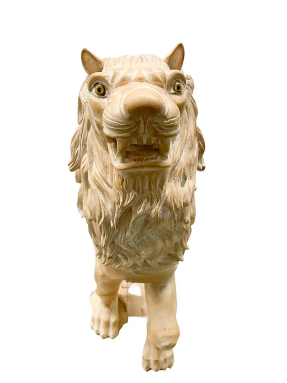 Vintage Folk Art Carved Wood Juvenile Size Carousel Figure of a Standing Lion