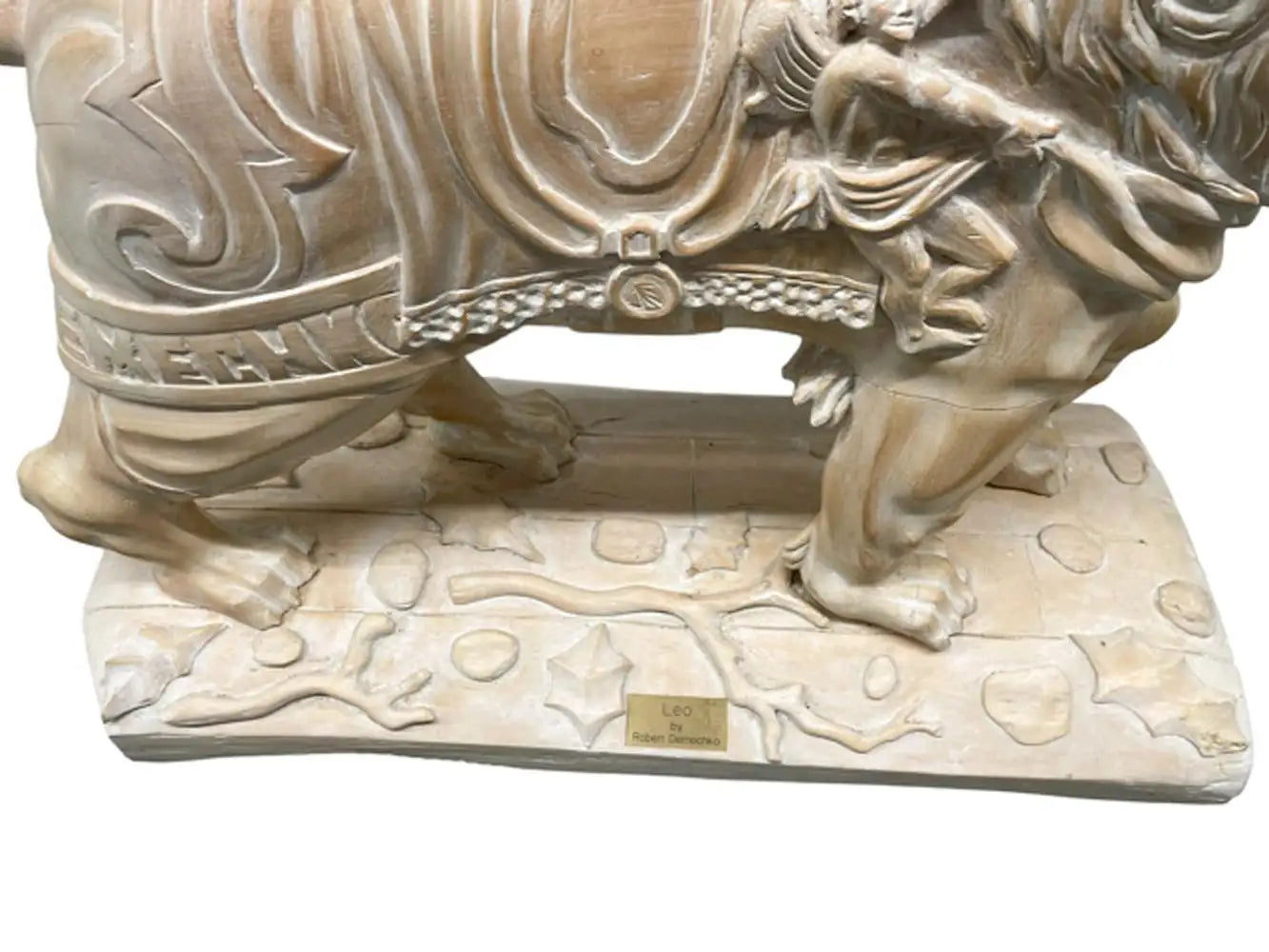Vintage Folk Art Carved Wood Juvenile Size Carousel Figure of a Standing Lion