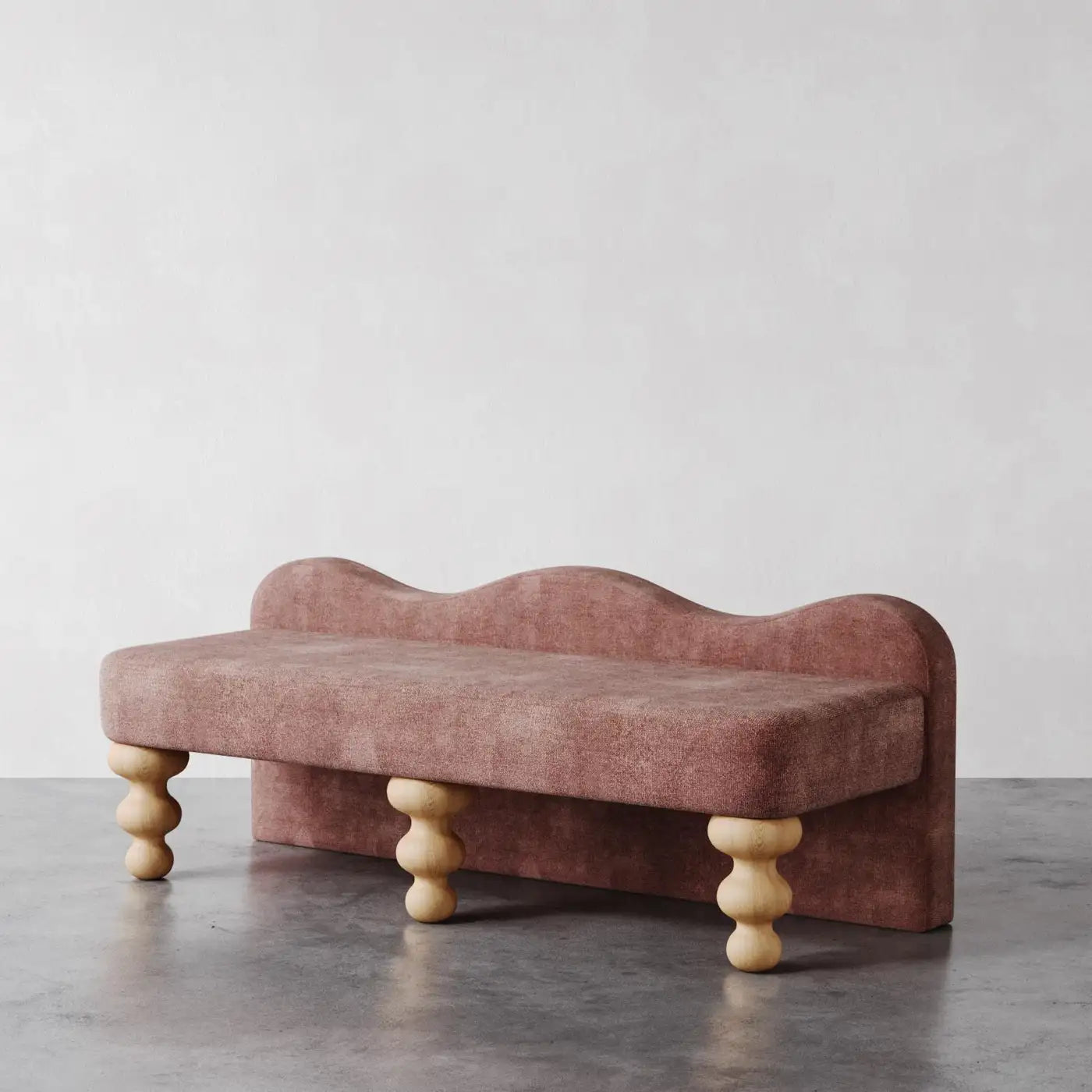 Celine Scalloped Bench in Deep Teal Faux Mohair