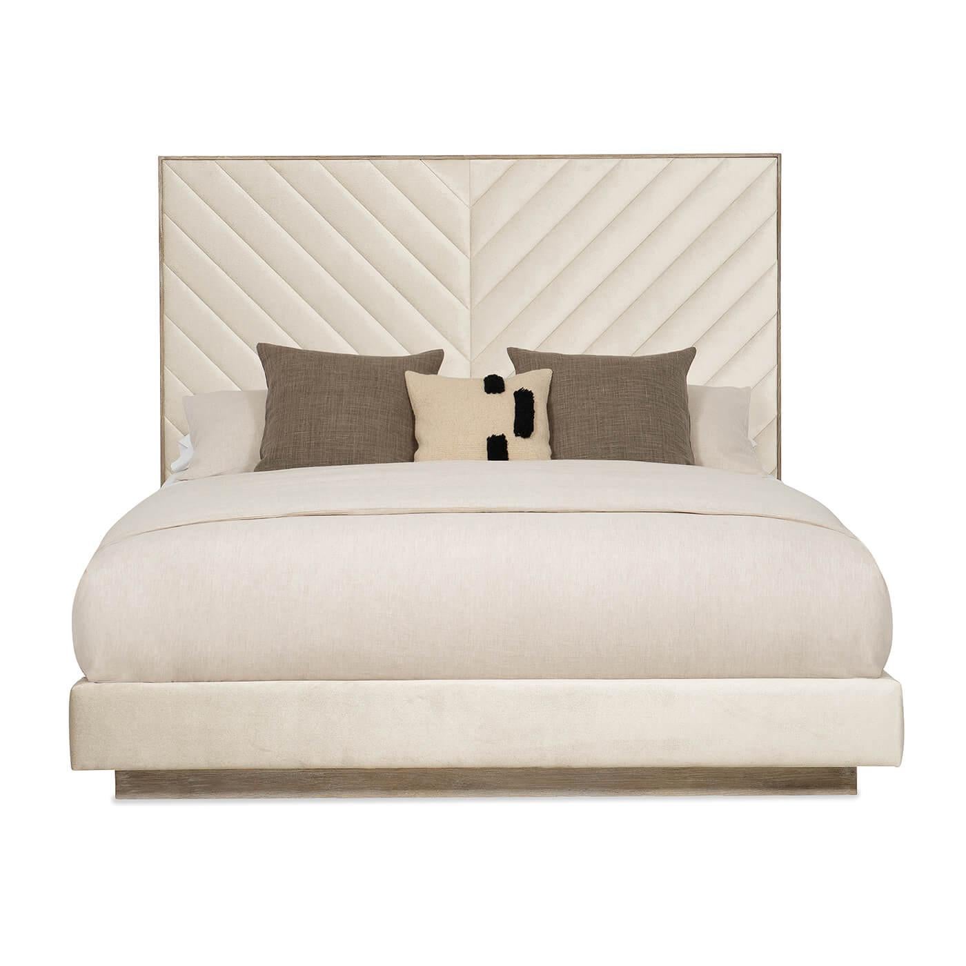 Chevron Tufted Upholstered King Bed
