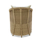 Wicker laundry basket with white interior on a white background
