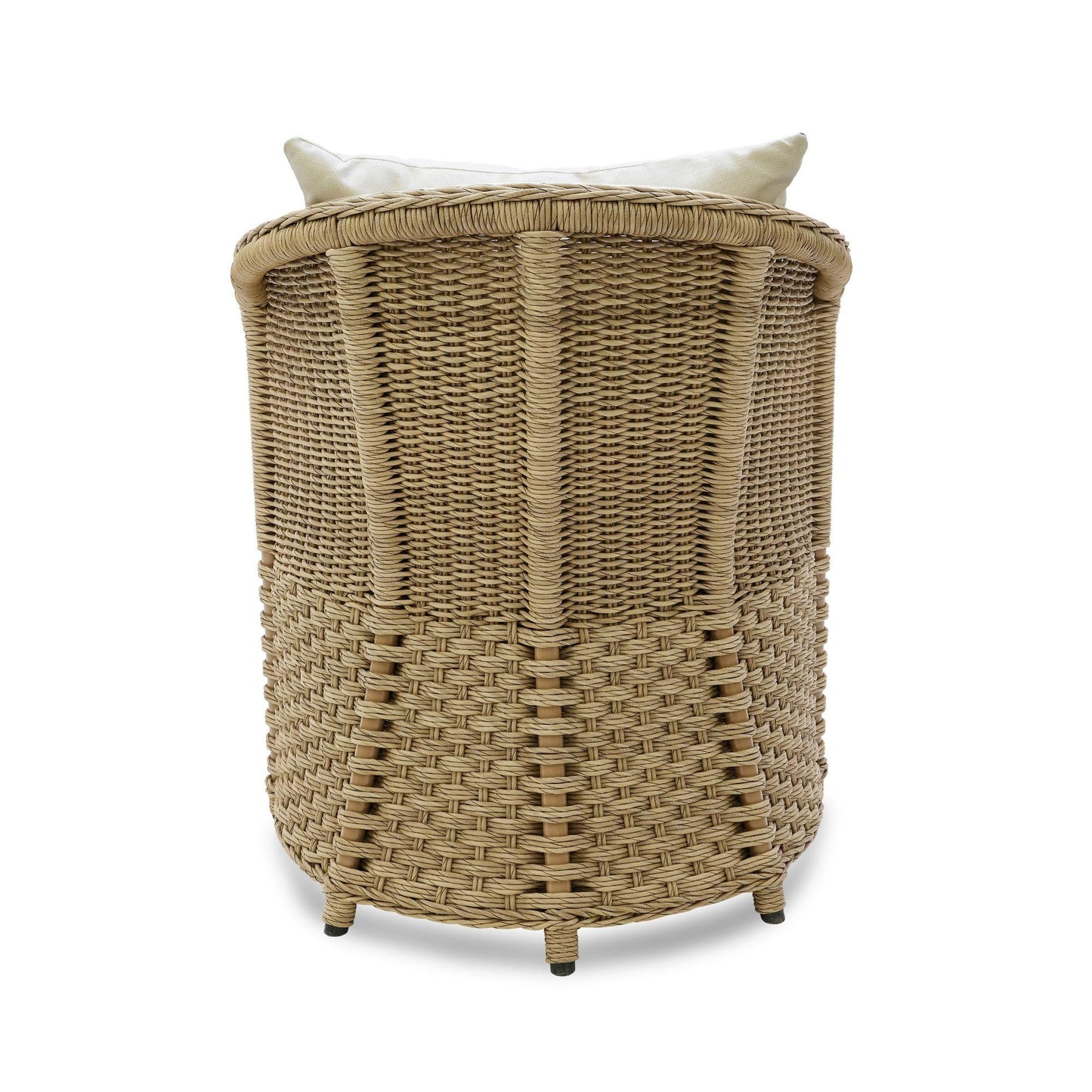 Wicker laundry basket with white interior on a white background