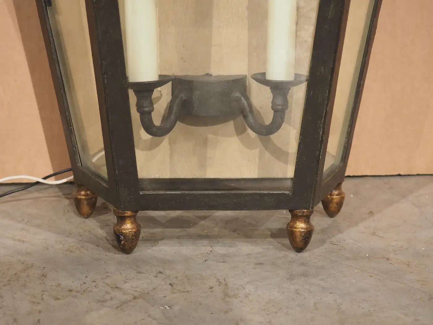 Wrought Iron and Glass Wall Lantern with Crown Finial