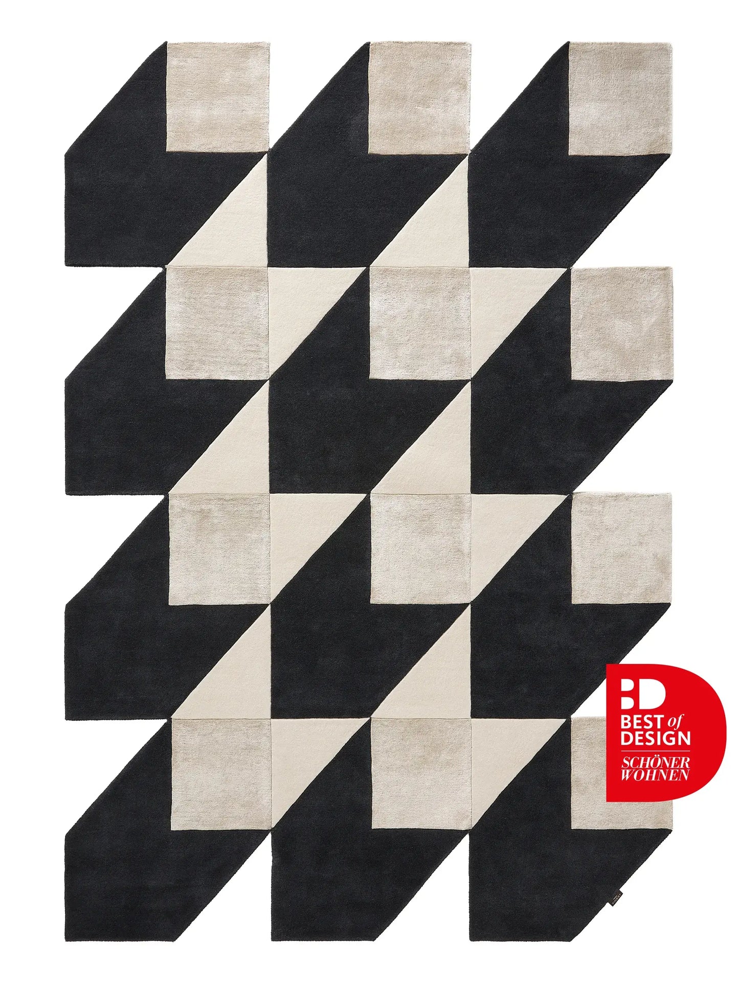 Monochrome Cube-Pattern Wool & Lyocell Rug