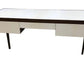 White desk with dark wood trim on a white background