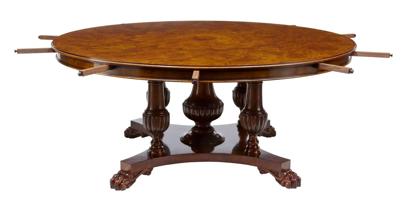 English made carved walnut jupe dining table