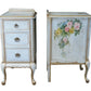 Antique French Country Hand Painted Floral 3 Drawer Nightstands Side Tables
