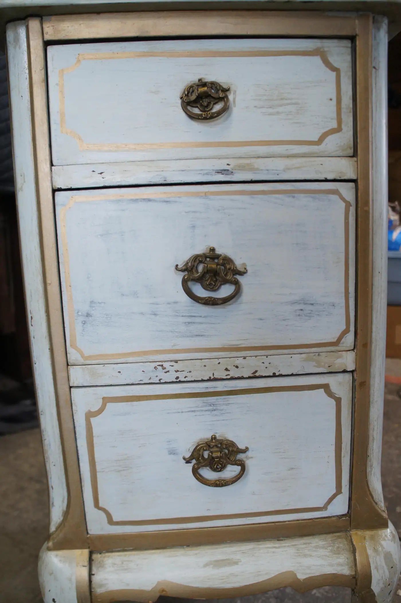 Antique French Country Hand Painted Floral 3 Drawer Nightstands Side Tables