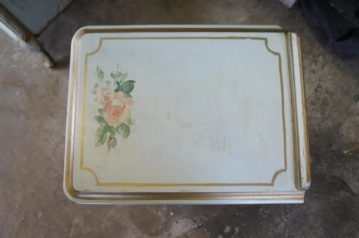 Antique French Country Hand Painted Floral 3 Drawer Nightstands Side Tables