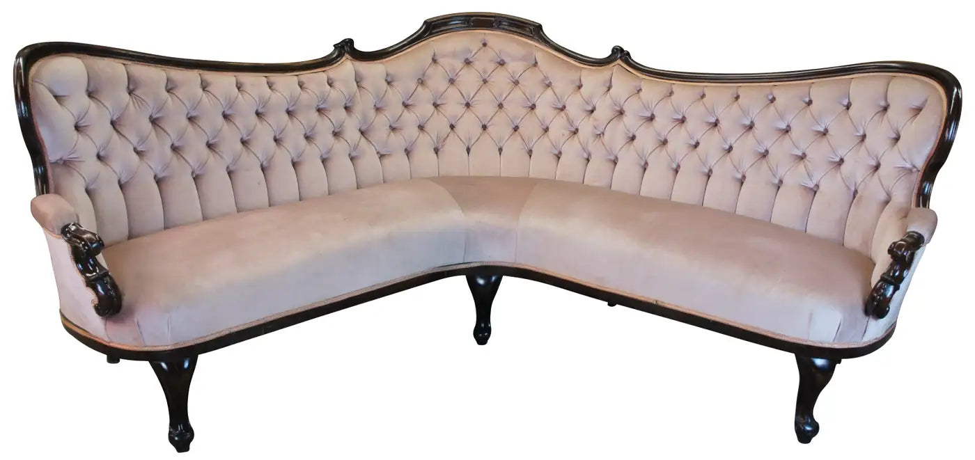 Rare Antique Victorian Walnut Parlor Corner Sofa Settee Couch