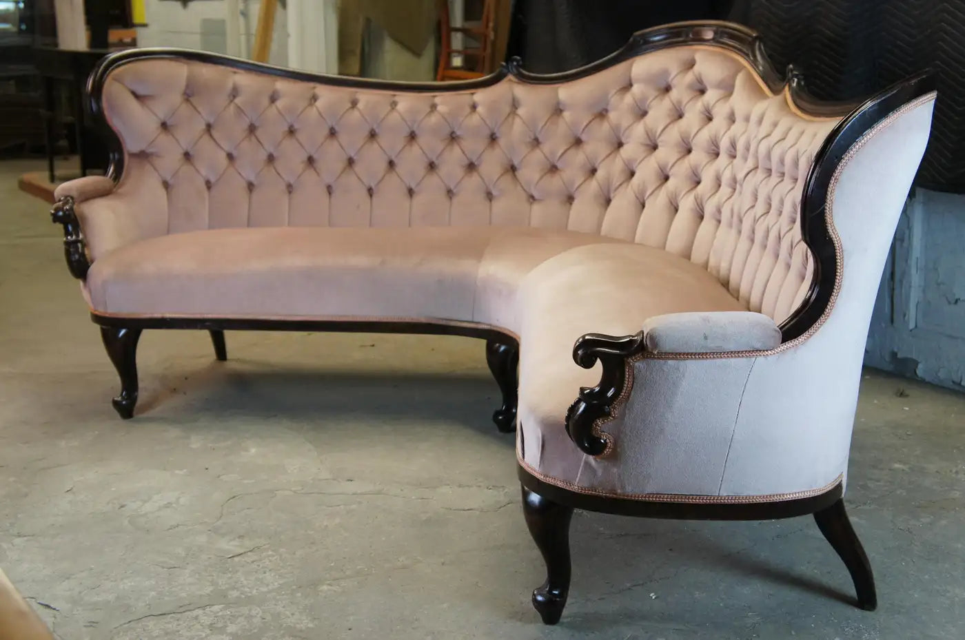 Rare Antique Victorian Walnut Parlor Corner Sofa Settee Couch