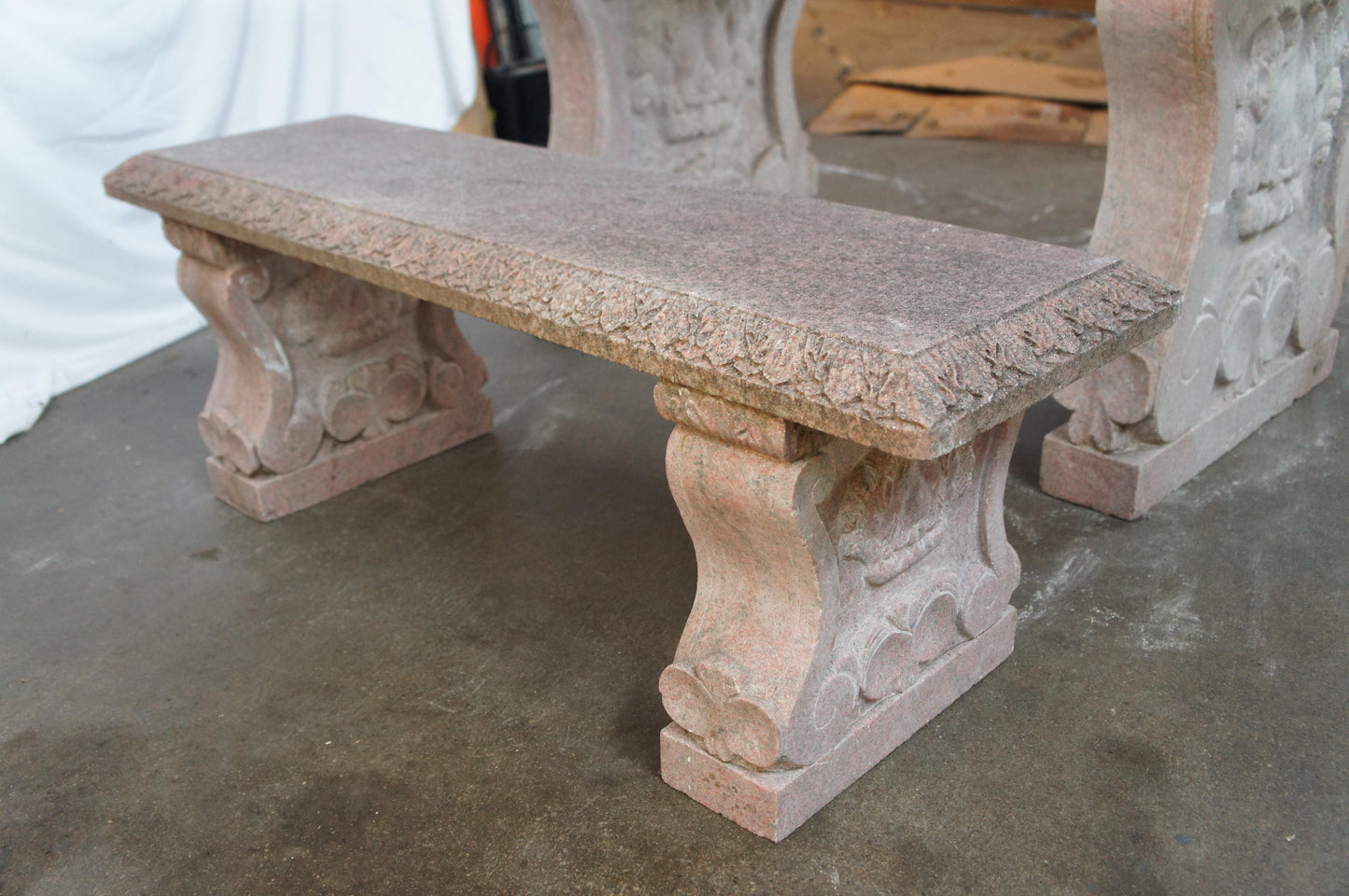 Heavy Italian Granite Carved Outdoor Picnic Dining Table & Benches – 50"