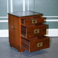Military Campaign Wood Bedside Nightstand End Table Green Leather Top