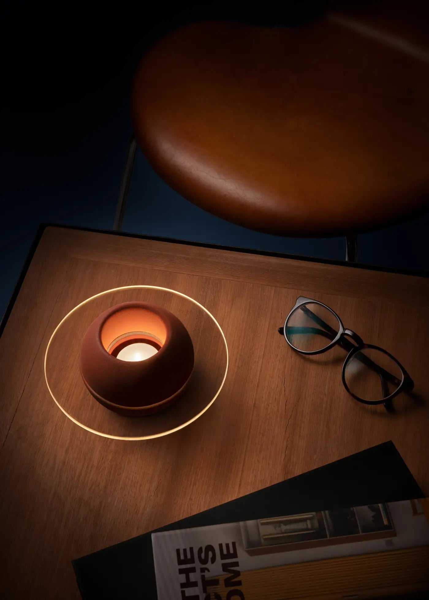 Tealight Candle Holder "Sfär Red Soil" in Glass and Glazed Porcelain