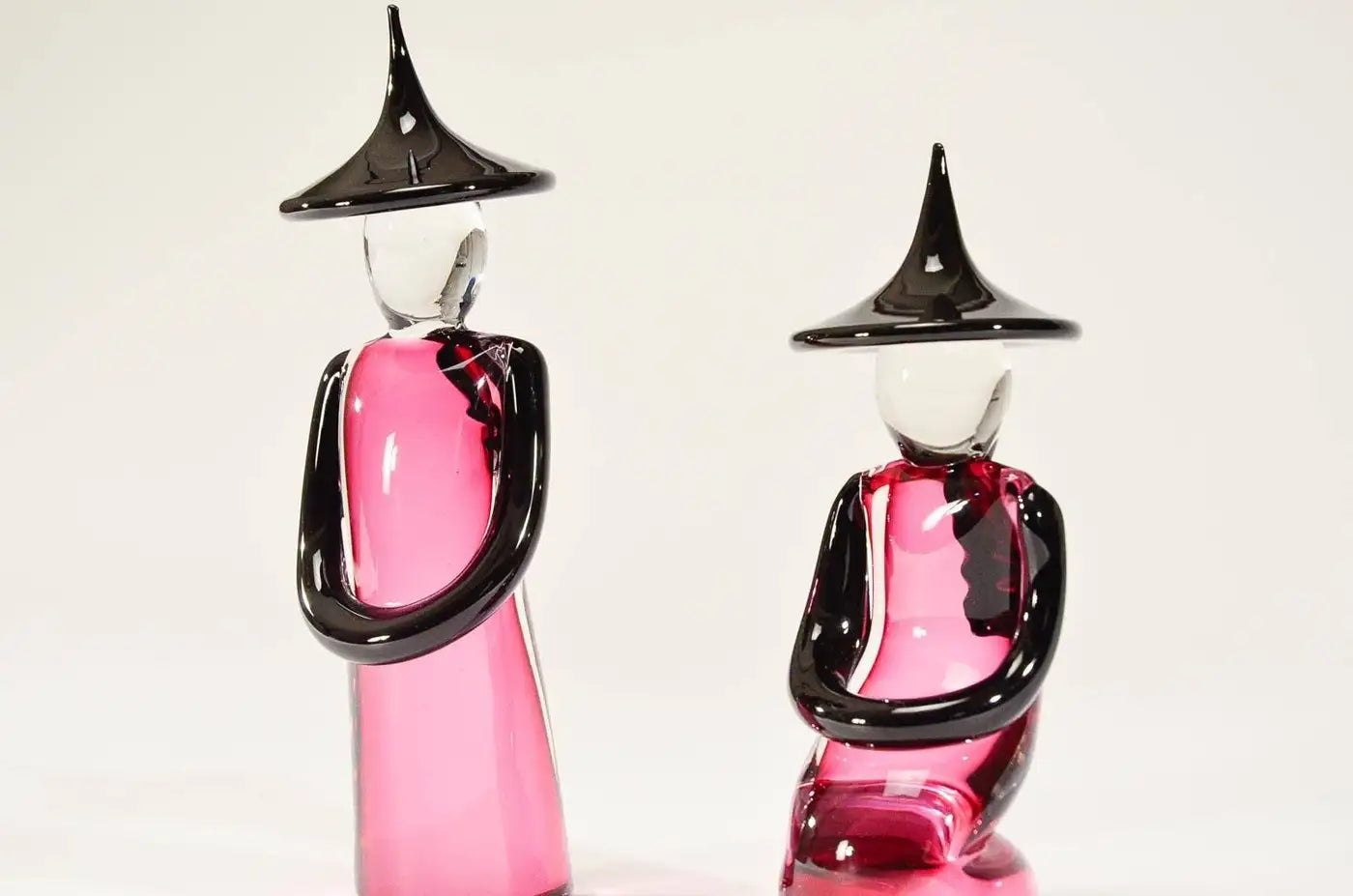 Pair of Signed Bellini, Murano Solid Crystal Chinese Figures