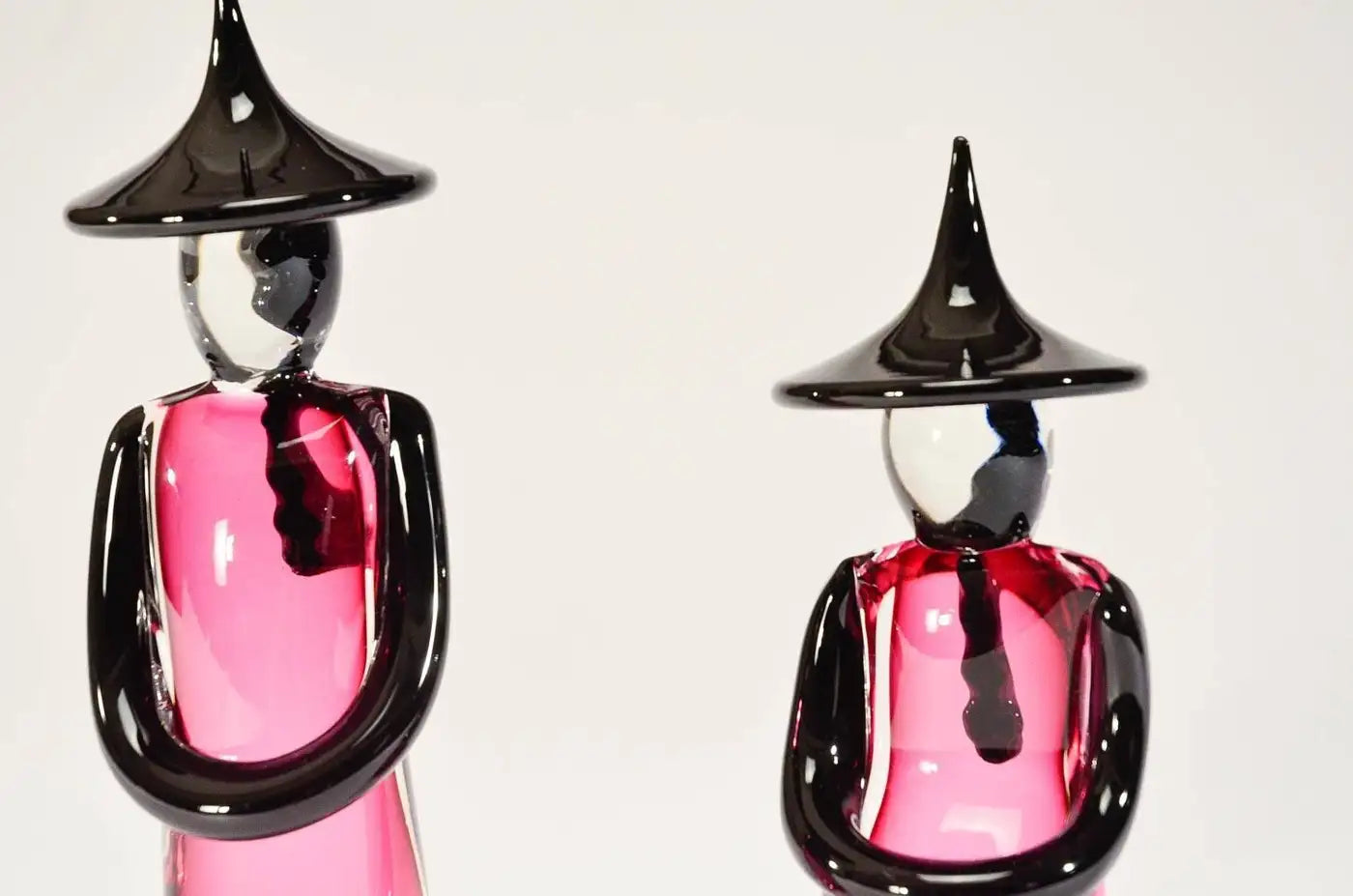 Pair of Signed Bellini, Murano Solid Crystal Chinese Figures