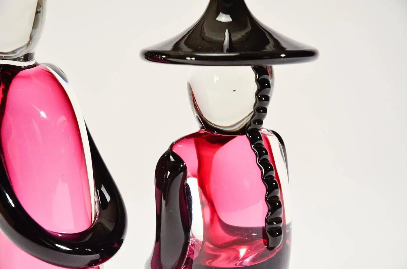 Pair of Signed Bellini, Murano Solid Crystal Chinese Figures