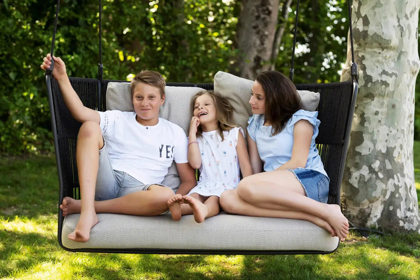 Outdoor Swinging Sofa with Custom Rope & Fabric Colors
