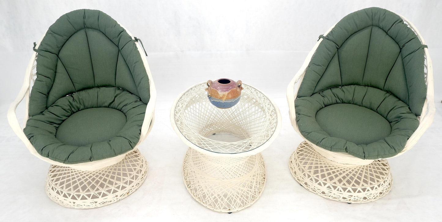 Set of 2 Egg Shape Fiberglass Spun Outdoor Lounge Chairs with Woodard Glass-Top Coffee Table