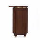 Wooden bar cart with a gold accent on a white background
