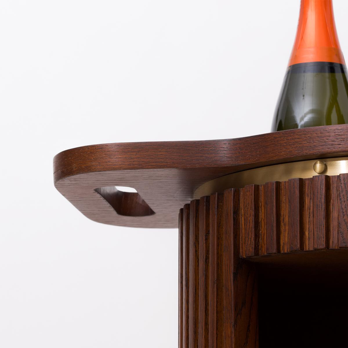 DOCIA Solid Oak Liquor / Bar Cabinet with Brass Details – Handcrafted