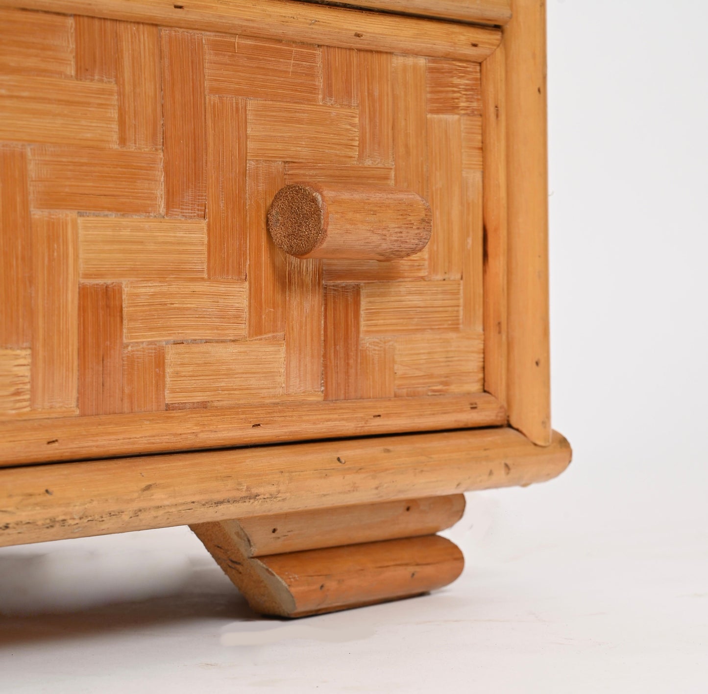 Mid-Century Italian Chest of Drawers – Rattan & Bamboo with Glass Top, 1970s