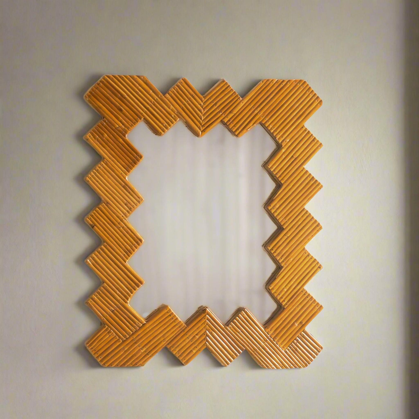 Herringbone Patterned Rattan Cane Wall Mirror – Vintage Style
