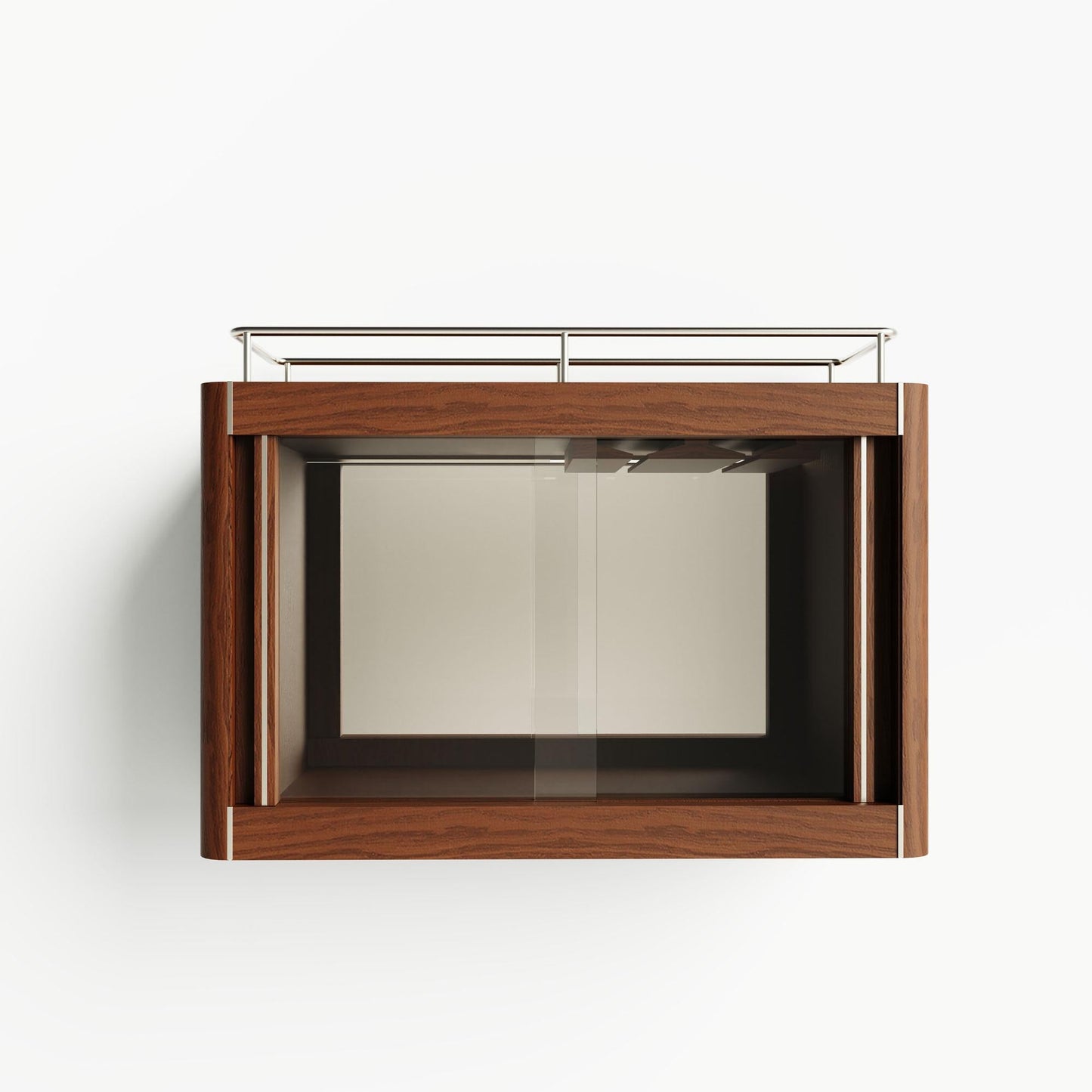 Wooden wall-mounted cabinet with glass front on a white background