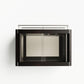 Modern wall-mounted fireplace with glass front on a white background