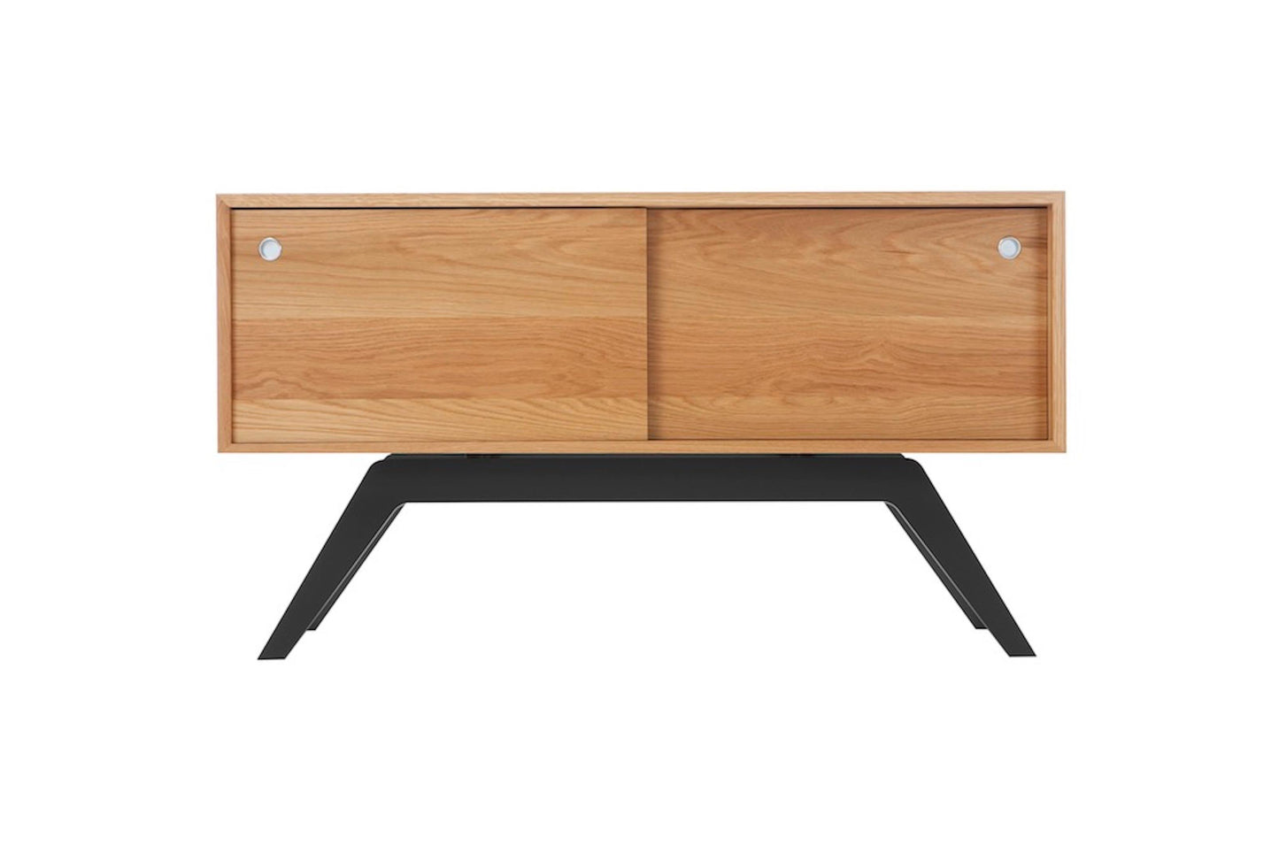 Wooden sideboard with black legs on a white background